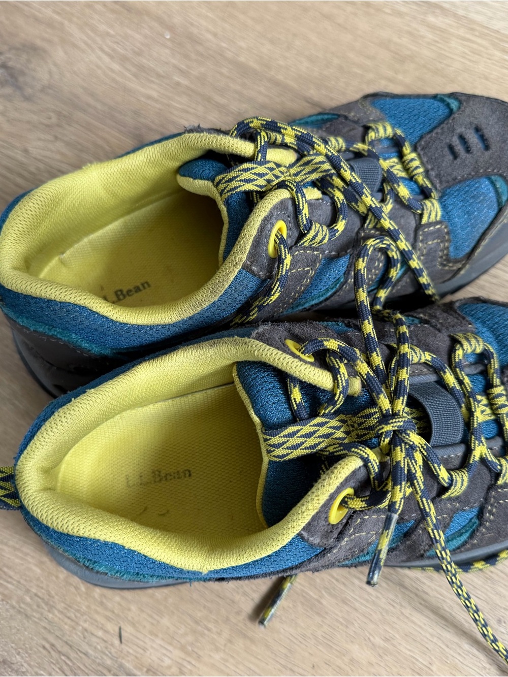 L.L. Bean Kids Teal and Yellow Trail Sneakers